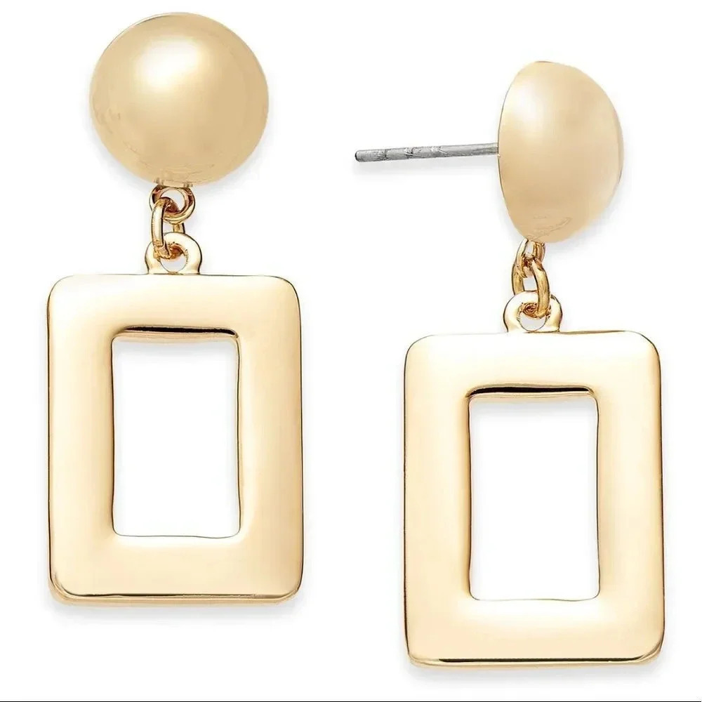 Deco Square Gold Drop Earrings
